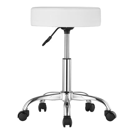 Rolling Stool With Wheels, 450 lb, Adjustable PU Leather, White