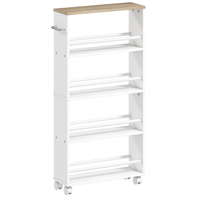 Verrijdbaar opbergrek, smal ontwerp, 4 lagen, 45x15x91 cm