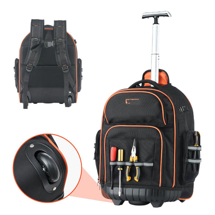 Rolling Tool Backpack, 110 lb Capacity, 45 Pockets
