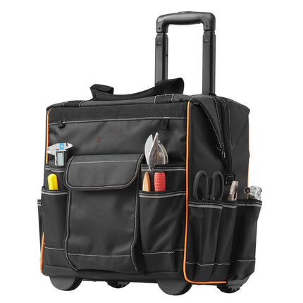 Rolling Tool Bag With Wheels, 110 lb, 25 Pockets