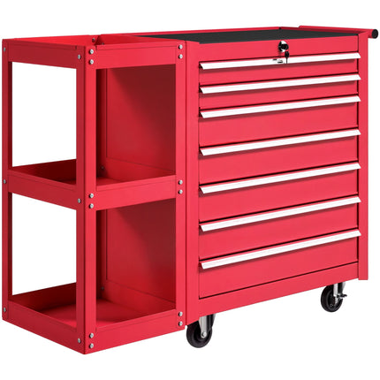 Rolling Tool Cabinet with 7 Drawers, Removable Shelf, Red