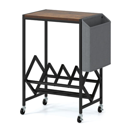 Pojízdný stolek pod gramofon s úložištěm na vinyly, rustikální hnědá