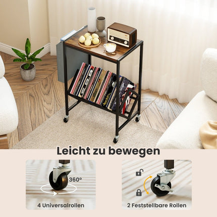 Pojízdný stolek pod gramofon s úložištěm na vinyly, rustikální hnědá