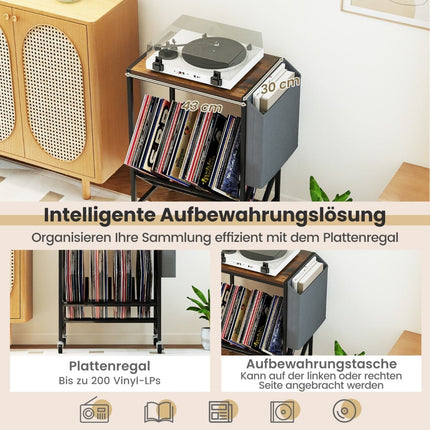 Pojízdný stolek pod gramofon s úložištěm na vinyly, rustikální hnědá