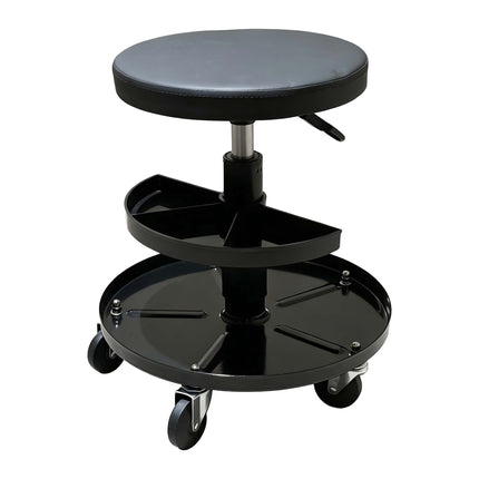 Rolling Workshop Stool with 2-Tier Tool Storage, 42–56 cm, Max 120 kg, Black