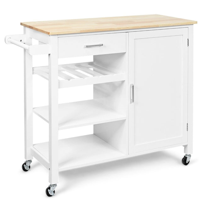 Pojízdný kuchyňský vozík, mobilní kuchyňský ostrůvek se zásuvkou 100 x 48 x 90 cm bílý