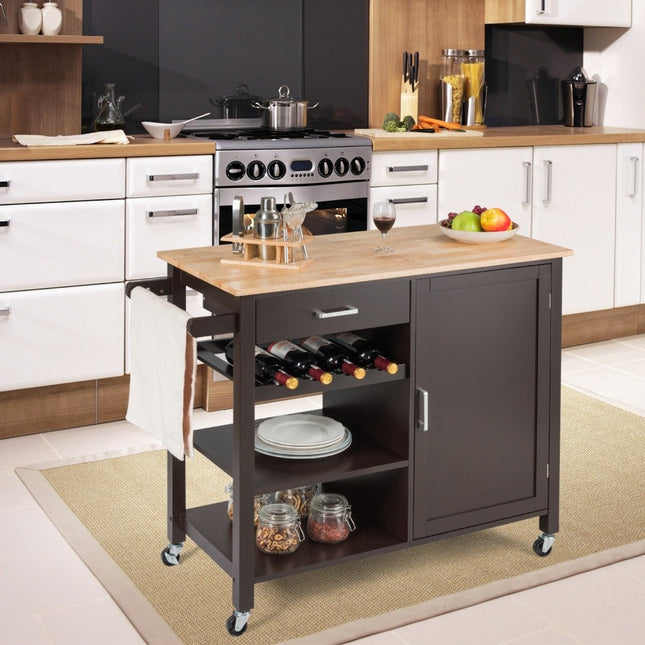 Pojízdný kuchyňský vozík, mobilní kuchyňský ostrůvek se zásuvkou 100 x 48 x 90 cm hnědý