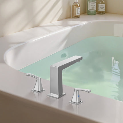 Roman Tub Faucet, 3-Hole Waterfall, 2-Handle, Silver