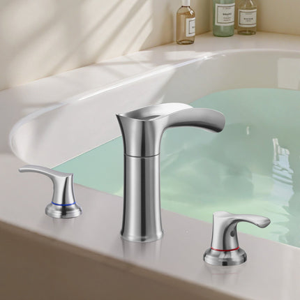 Roman Tub Faucet, 3-Hole Waterfall, Dual Handle, Silver