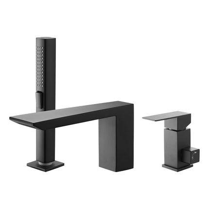 Roman Tub Faucet, 3-Hole Waterfall, Hand Shower, Matte Black