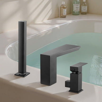 Roman Tub Faucet, 3-Hole Waterfall, Hand Shower, Matte Black