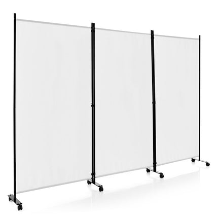 Paraván na kolečkách, 3 panely, skládací, bílý, 180 cm