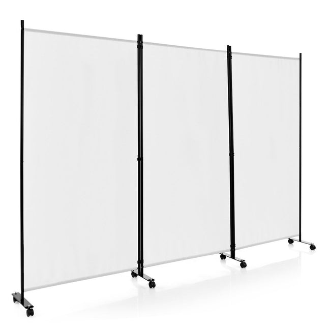 Room Divider on Wheels, 3 Panels, Foldable, White, 180 cm