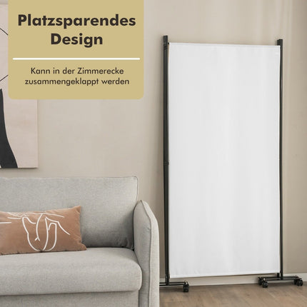 Paraván na kolečkách, 3 panely, skládací, bílý, 180 cm