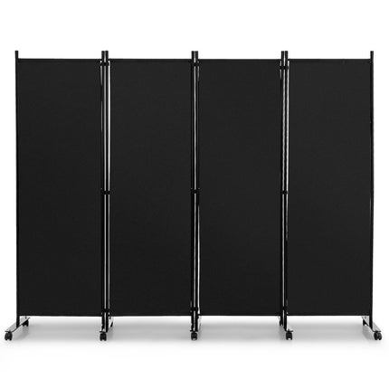 Paraván se 4 panely na kolečkách, výška 173 cm, pojízdná zástěna, černý