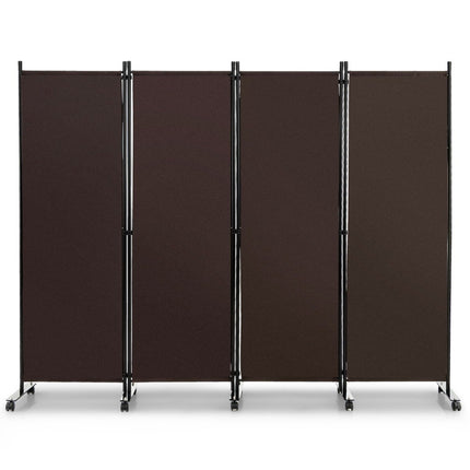 Paraván se 4 panely na kolečkách, výška 173 cm, pojízdná zástěna, hnědý