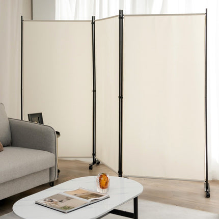 Paraván na kolečkách, 3 panely, skládací, béžový, 180 cm