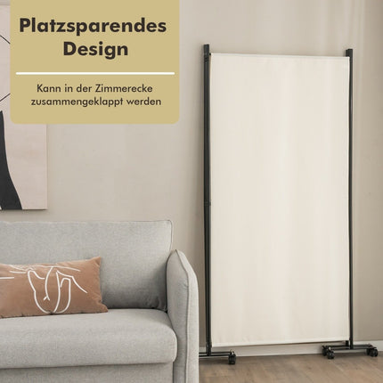 Paraván na kolečkách, 3 panely, skládací, béžový, 180 cm
