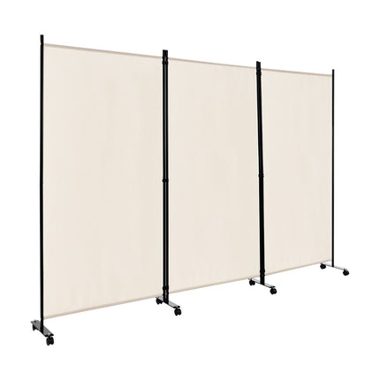 Paraván na kolečkách, 3 panely, skládací, béžový, 180 cm