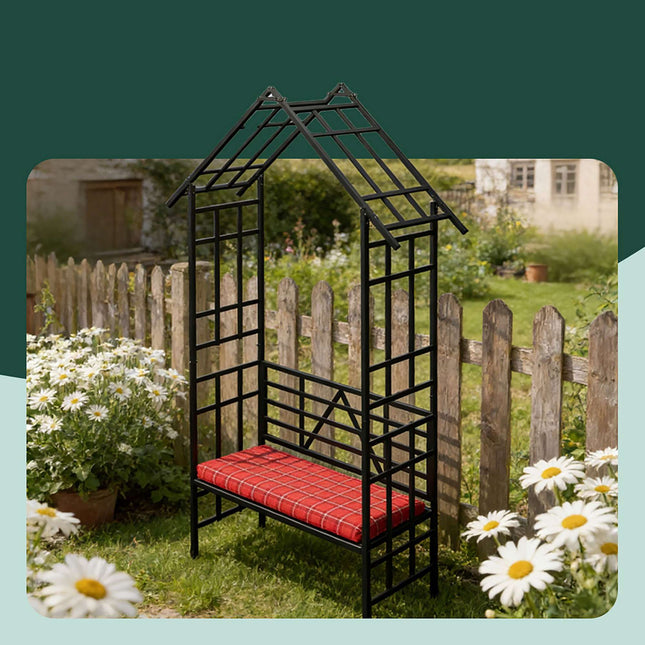 Rose Arch With Bench Shelf, Metal 2-in-1 Trellis