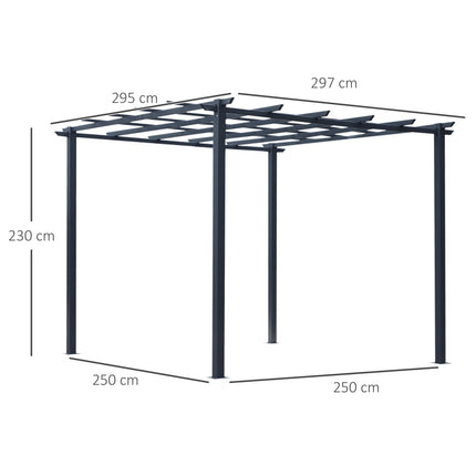 Černý kovový zahradní oblouk s treláží, odolný povětrnosti, 2.97x2.95x2.3m