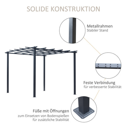 Černý kovový zahradní oblouk s treláží, odolný povětrnosti, 2.97x2.95x2.3m