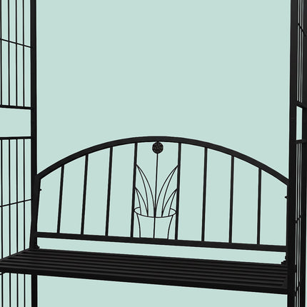 Růžový oblouk s lavičkou, kovová zahradní pergola, černá