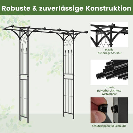 Kovový růžový oblouk pro popínavé rostliny, zahradní 200 x 52 x 206 cm, černá