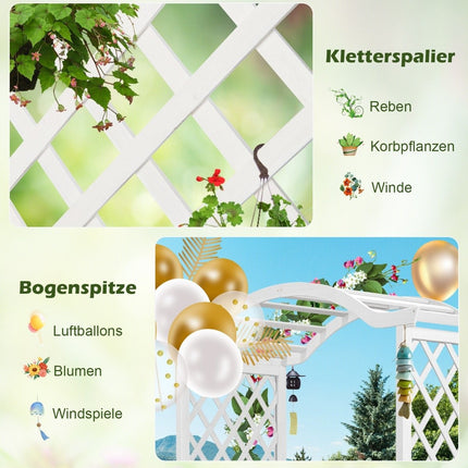 Dřevěný růžový oblouk 2 v 1 s truhlíkem, moderní zahradní pergola 183 x 42 x 200 cm, bílá