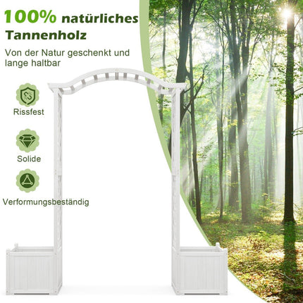 Dřevěný růžový oblouk 2 v 1 s truhlíkem, moderní zahradní pergola 183 x 42 x 200 cm, bílá