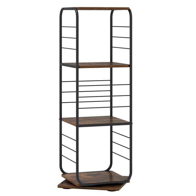 Draaibare boekenplank met 4 niveaus, 360° metalen frame, rustbruin