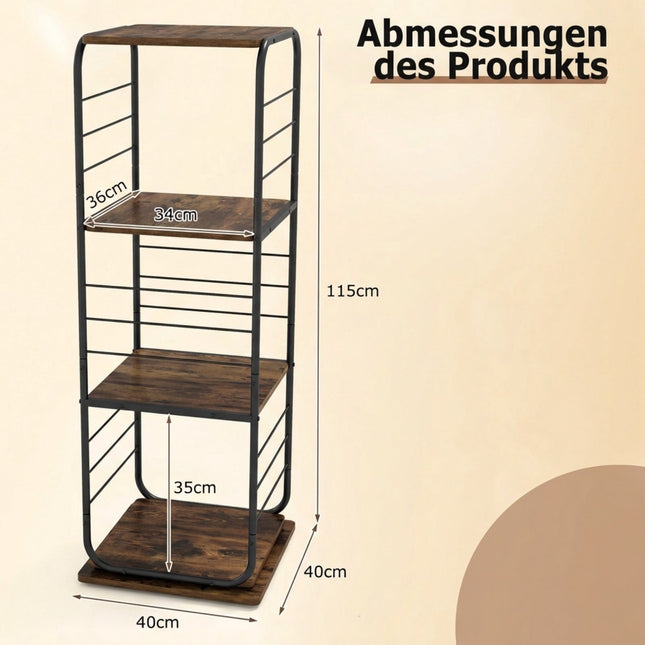 Draaibare boekenplank met 4 niveaus, 360° metalen frame, rustbruin