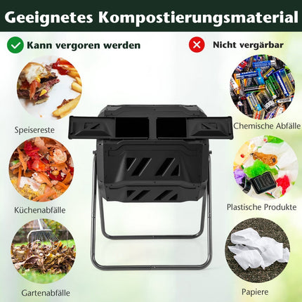 Otočný dvoukomorový kompostér, 160 l, černá