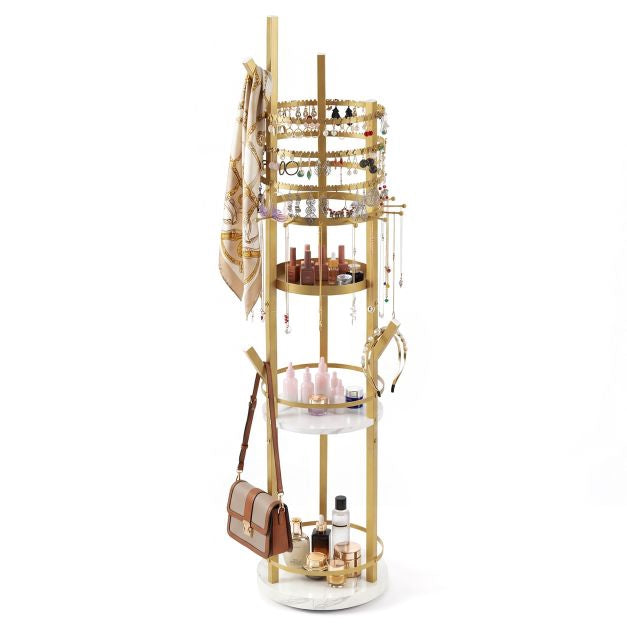 Draaibare sieradenhouder, 360° draaibaar, met haken en planken.