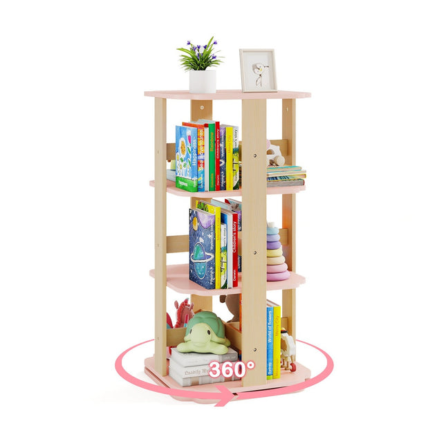 Draaibare kinderboekenplank, 3-laags, 12 compartimenten, roze