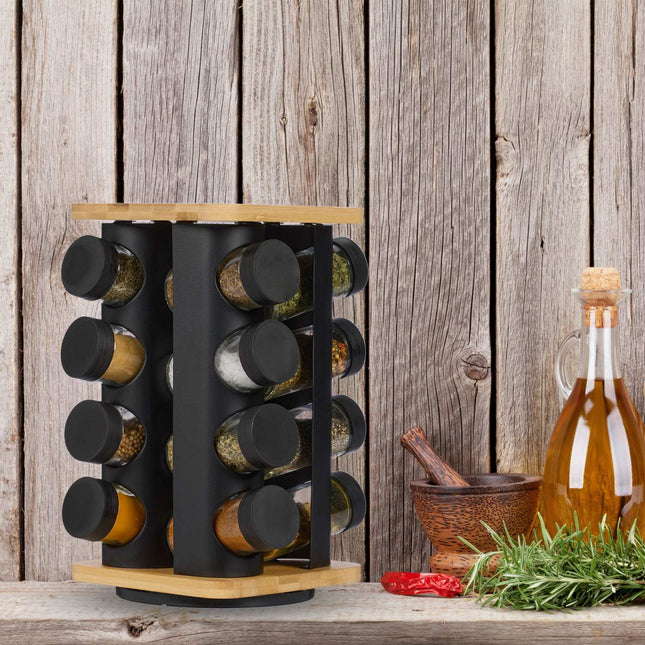 Rotating Spice Rack with 16 Jars – Stainless Steel