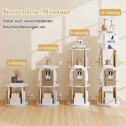 Rotating Wooden Bookshelf with Safety Bars, 40x40x128.5 cm, White