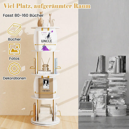 Rotating Wooden Bookshelf with Safety Bars, 40x40x128.5 cm, White