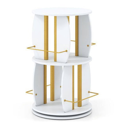 Rotating Wooden Bookshelf with Safety Rail, 40x40x66 cm, White