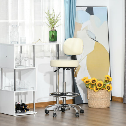 Nastavitelná béžová stolička z PU kůže s opěradlem – 56x57x104-127cm