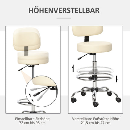 Nastavitelná béžová stolička z PU kůže s opěradlem – 56x57x104-127cm