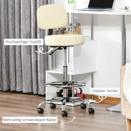 Nastavitelná béžová stolička z PU kůže s opěradlem – 56x57x104-127cm