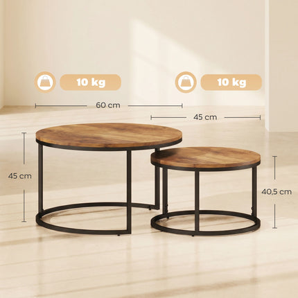 2-teiliges Couchtisch-Set, rund, Metallgestell, Braun