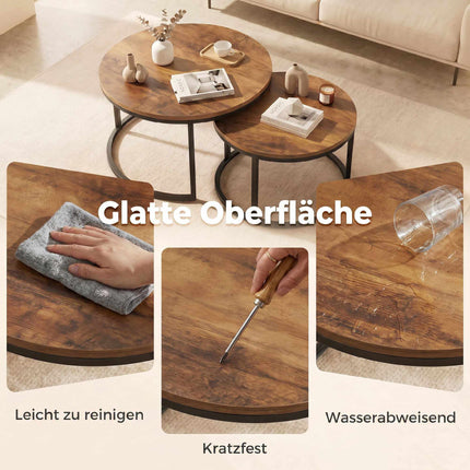 2-teiliges Couchtisch-Set, rund, Metallgestell, Braun