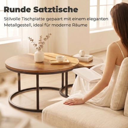 2-teiliges Couchtisch-Set, rund, Metallgestell, Braun