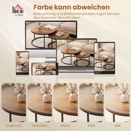 2-teiliges Couchtisch-Set, rund, Metallgestell, Braun