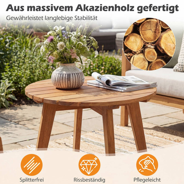 Kulatý odkládací stolek z akáciového dřeva – do interiéru i exteriéru