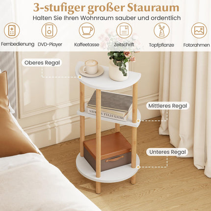 Kulaté bambusové zasouvací stolky, sada 3 ks, bílá/přírodní