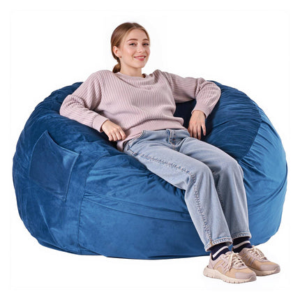 Round Bean Bag Chair, Washable Velvet Cover, Blue