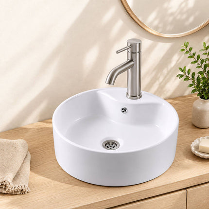 Round Ceramic Countertop Washbasin with Overflow, 41 cm